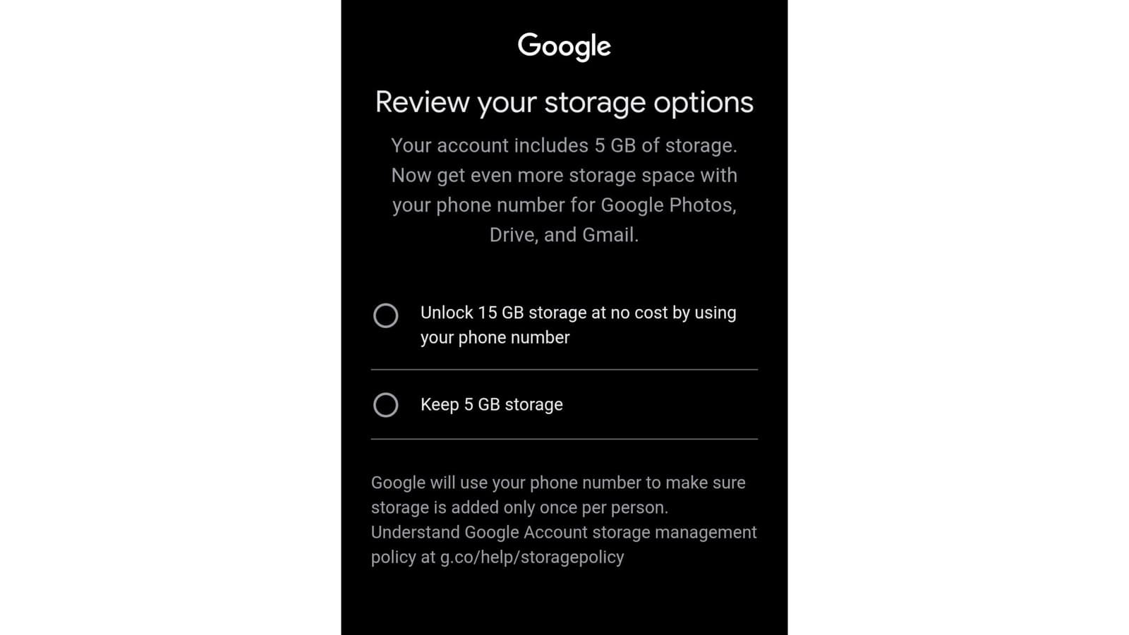 Google Tests 5GB Free Storage Cap for New Accounts Without Phone Number